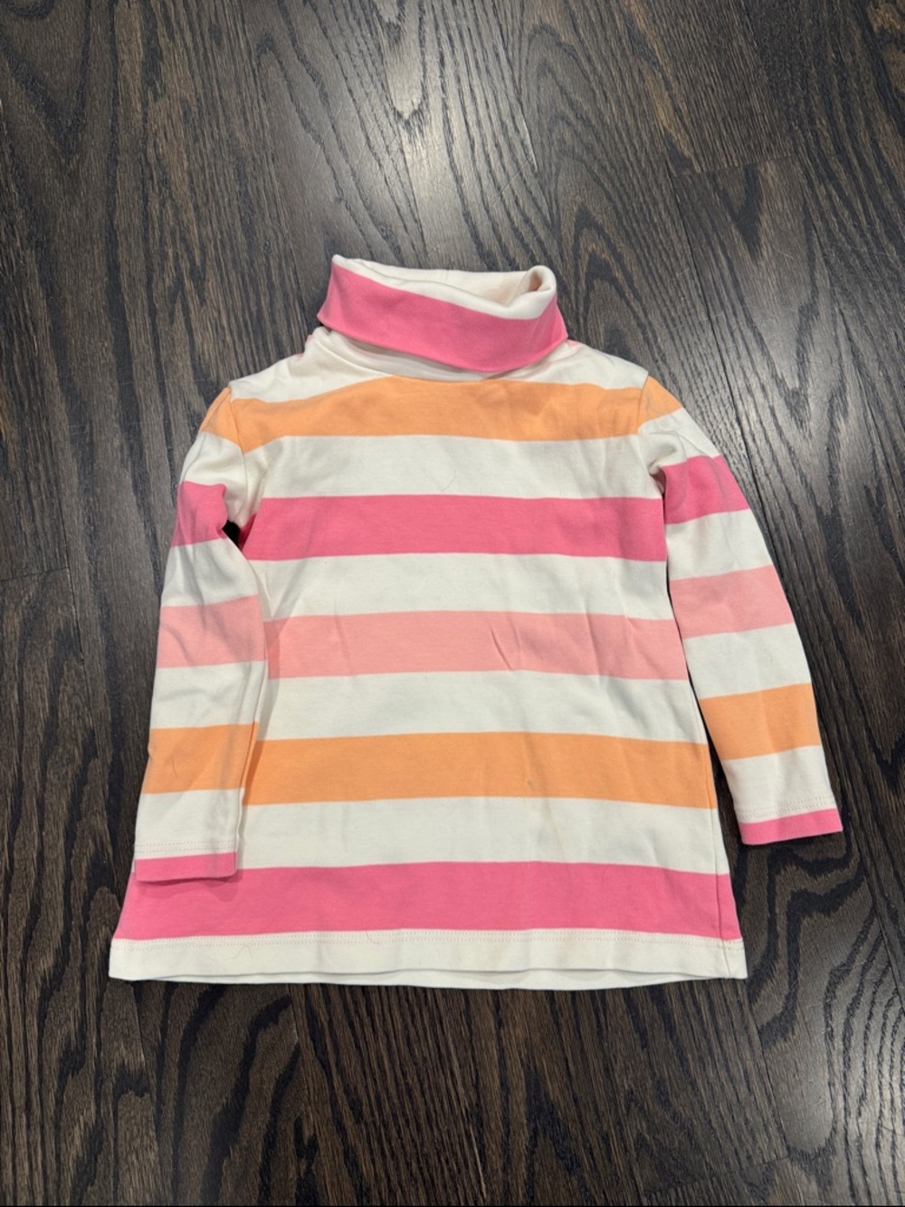 Girls' Pink & Orange Stripe Turtleneck Long Sleeve Top